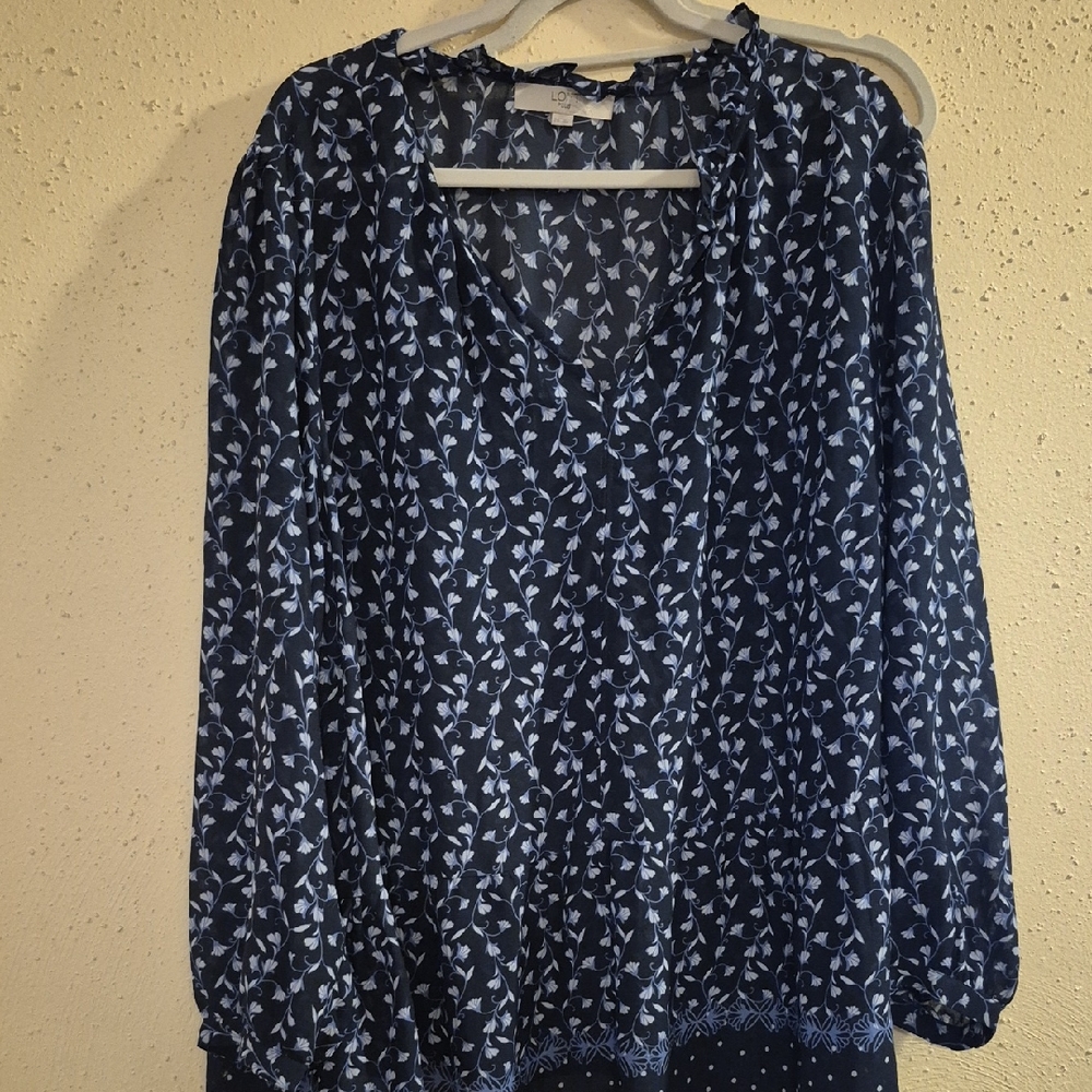 LOFT Dark Blue Floral Blouse